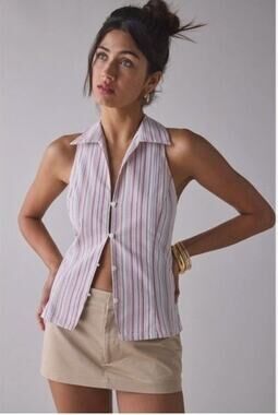 Urban Outfitters Party Girl Cotton-Blend Button Down Sleeveless Shirt  sz. S